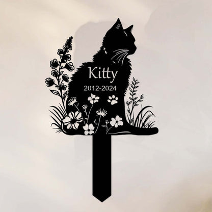 Personalized Metal Cat Grave Marker,Cat Memorial Stake with Flowers,Custom Cat Cemetery Stake,Cat Garden Stake,Cat Garden Decor,Loss of Cat