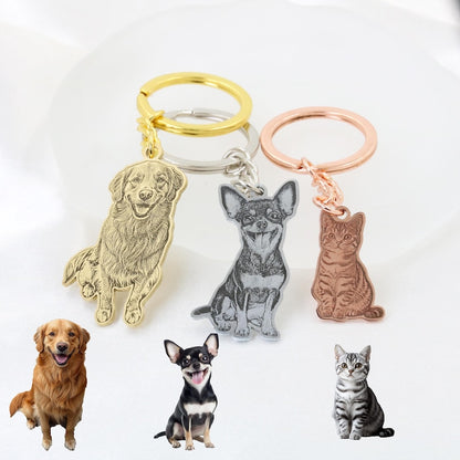 Custom Dog Photo Keychain, Cat Picture Keychains, Personalized Engraved Pet Portrait Key Chain, Key Ring for Pet Loss, Dog Memorial Gift