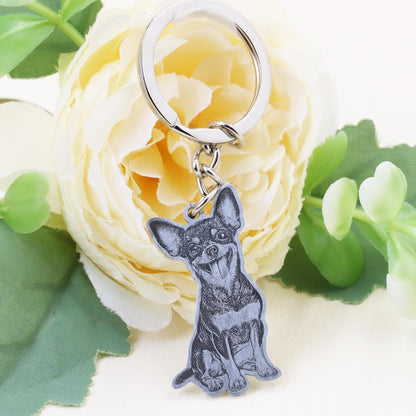 Custom Dog Photo Keychain, Cat Picture Keychains, Personalized Engraved Pet Portrait Key Chain, Key Ring for Pet Loss, Dog Memorial Gift