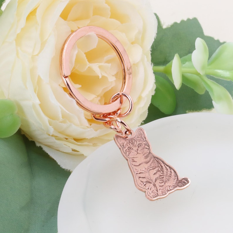 Custom Dog Photo Keychain, Cat Picture Keychains, Personalized Engraved Pet Portrait Key Chain, Key Ring for Pet Loss, Dog Memorial Gift