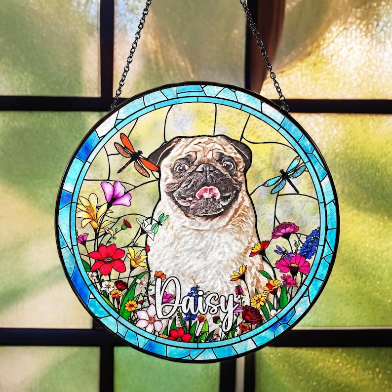 Custom Dog Photo Suncatcher – Personalized Memorial Ornament