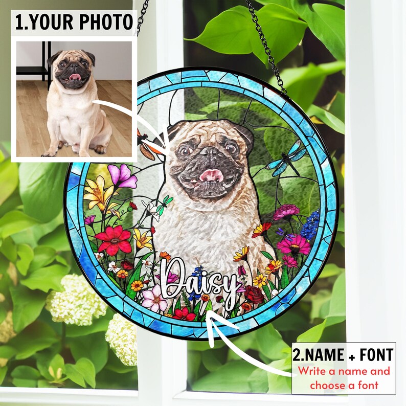 Custom Dog Photo Suncatcher – Personalized Memorial Ornament