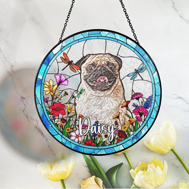 Custom Dog Photo Suncatcher – Personalized Memorial Ornament