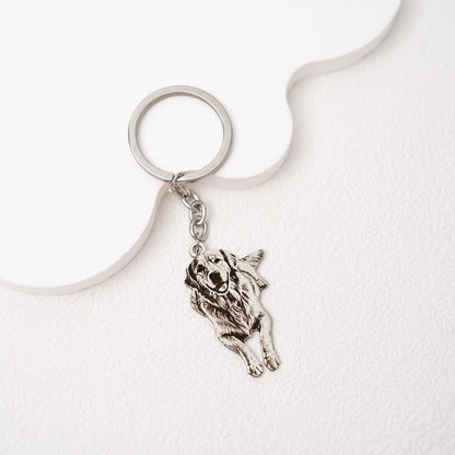 Custom Pet Portrait Keychain: Stainless Steel Dog Memorial Gift