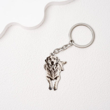 Custom Pet Portrait Keychain: Stainless Steel Dog Memorial Gift