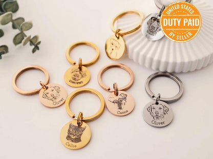 Engraved Pet Portrait Keychain: Personalized Dog Memorial Gift