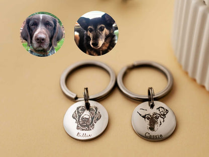 Engraved Pet Portrait Keychain: Personalized Dog Memorial Gift