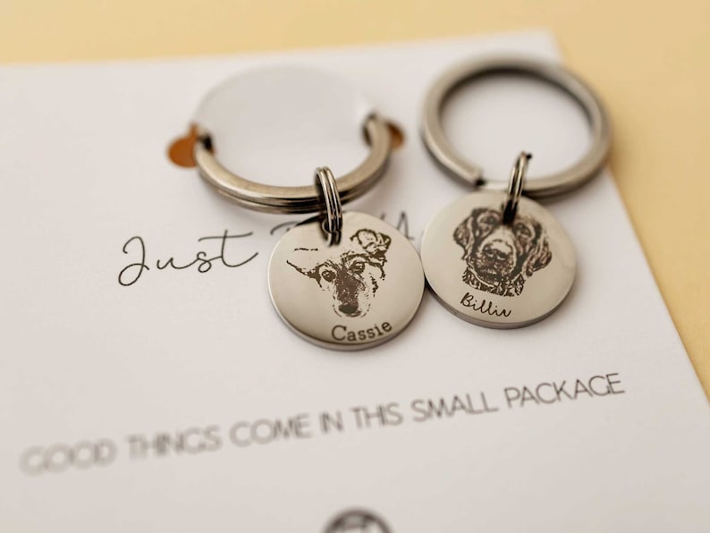 Engraved Pet Portrait Keychain: Personalized Dog Memorial Gift