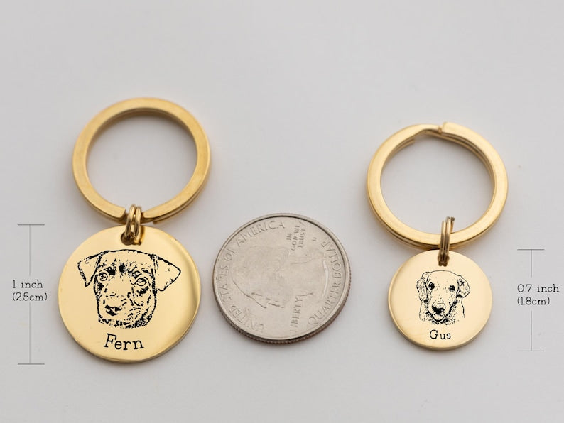 Engraved Pet Portrait Keychain: Personalized Dog Memorial Gift