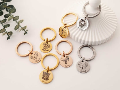 Engraved Pet Portrait Keychain: Personalized Dog Memorial Gift