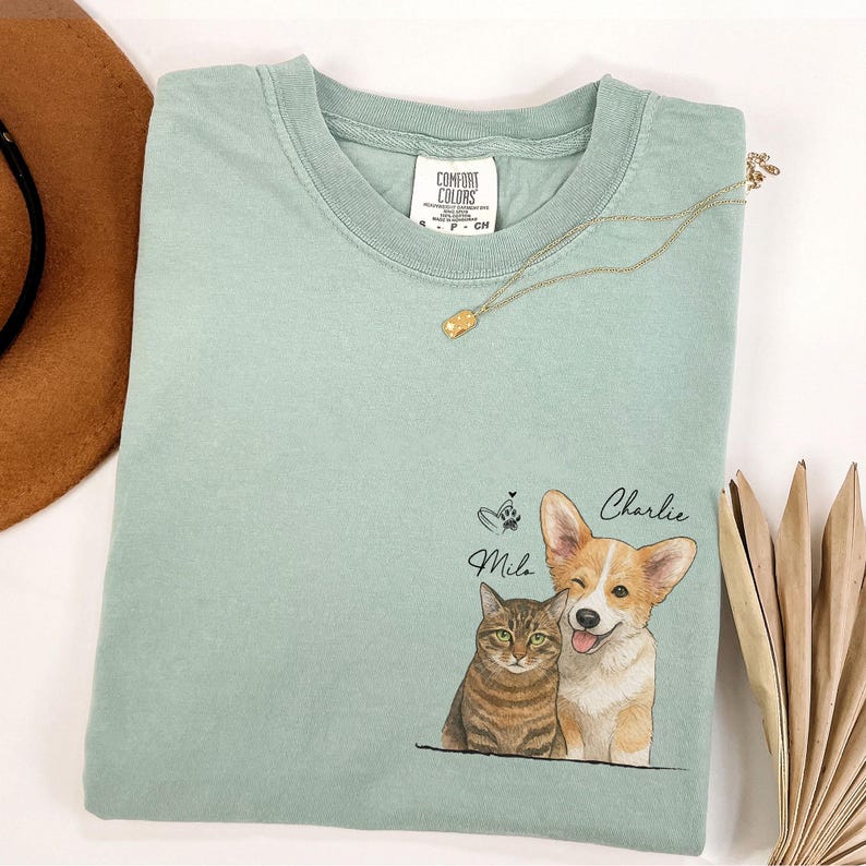 Comfort Colors Custom Dogs Face Watercolor Photo Shirt, Pet Portrait Crew Neck Gift For Dog Cat Lover