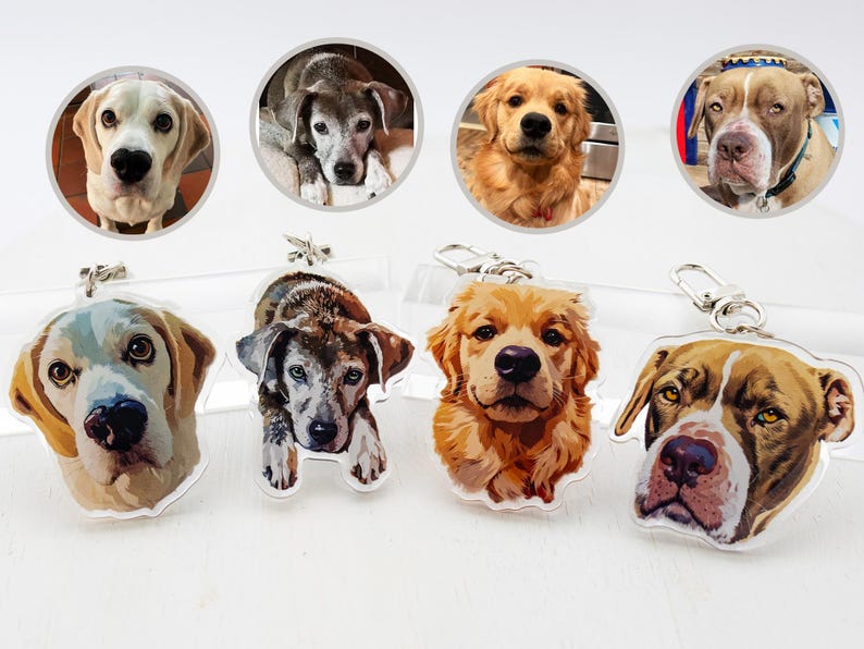 Pet Portrait Keychain, Custom Cat Keychain, Personalized Dog Photo Keychain, Pet Memorial Gift, Gift for Pet Lovers, Custom Dog Bag Charm