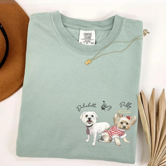 Comfort Colors Custom Dogs Face Watercolor Photo Shirt, Pet Portrait Crew Neck Gift For Dog Cat Lover