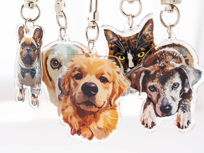 Pet Portrait Keychain, Custom Cat Keychain, Personalized Dog Photo Keychain, Pet Memorial Gift, Gift for Pet Lovers, Custom Dog Bag Charm