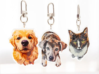 Pet Portrait Keychain, Custom Cat Keychain, Personalized Dog Photo Keychain, Pet Memorial Gift, Gift for Pet Lovers, Custom Dog Bag Charm