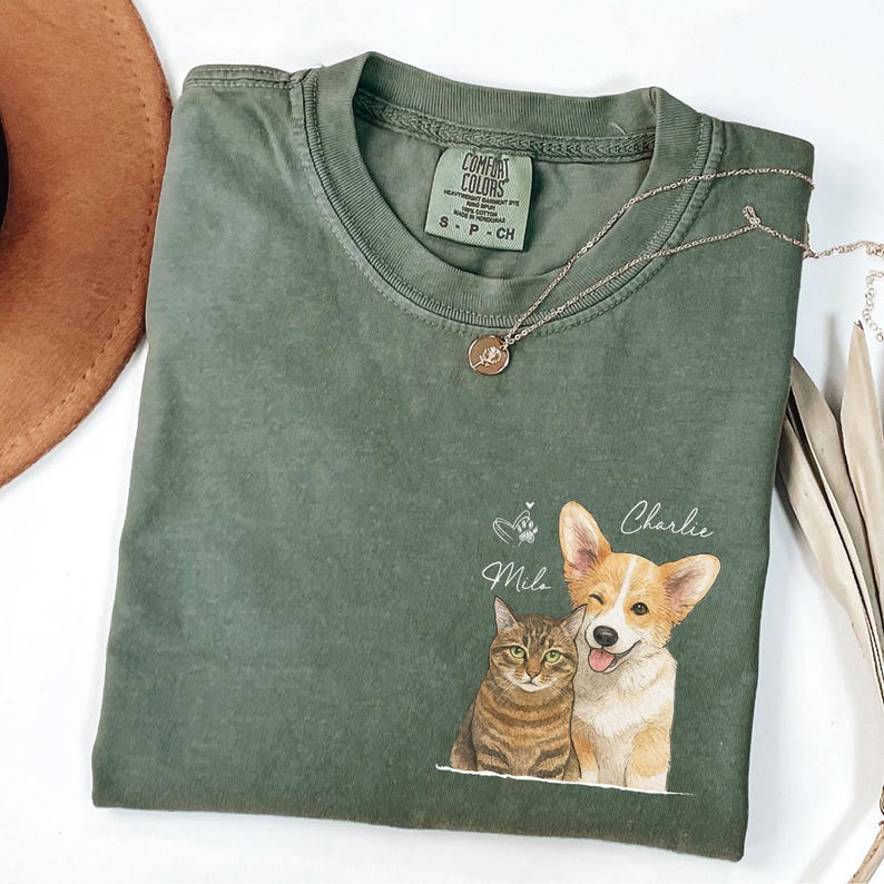 Comfort Colors Custom Dogs Face Watercolor Photo Shirt, Pet Portrait Crew Neck Gift For Dog Cat Lover