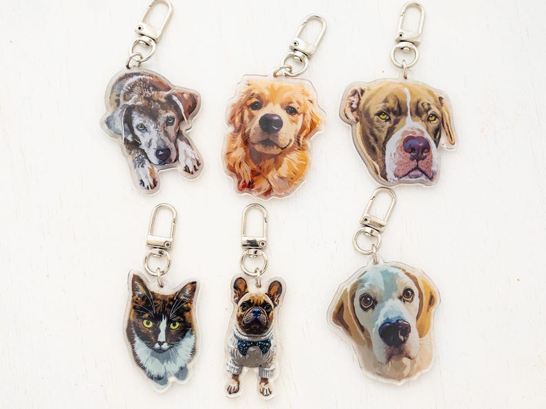 Pet Portrait Keychain, Custom Cat Keychain, Personalized Dog Photo Keychain, Pet Memorial Gift, Gift for Pet Lovers, Custom Dog Bag Charm