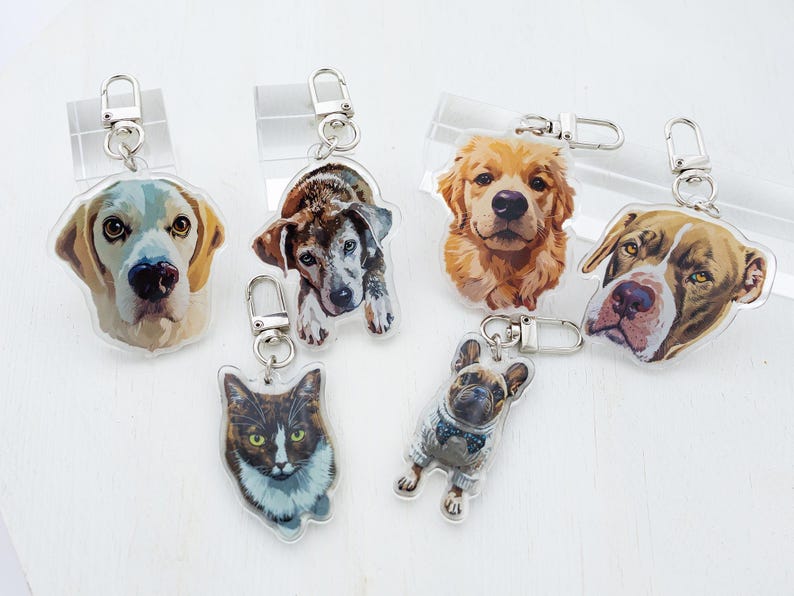 Pet Portrait Keychain, Custom Cat Keychain, Personalized Dog Photo Keychain, Pet Memorial Gift, Gift for Pet Lovers, Custom Dog Bag Charm