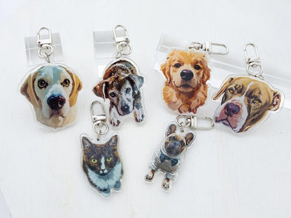 Pet Portrait Keychain, Custom Cat Keychain, Personalized Dog Photo Keychain, Pet Memorial Gift, Gift for Pet Lovers, Custom Dog Bag Charm