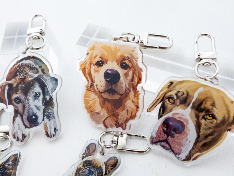 Pet Portrait Keychain, Custom Cat Keychain, Personalized Dog Photo Keychain, Pet Memorial Gift, Gift for Pet Lovers, Custom Dog Bag Charm