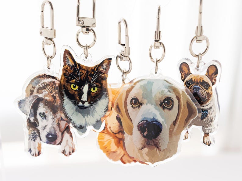 Pet Portrait Keychain, Custom Cat Keychain, Personalized Dog Photo Keychain, Pet Memorial Gift, Gift for Pet Lovers, Custom Dog Bag Charm