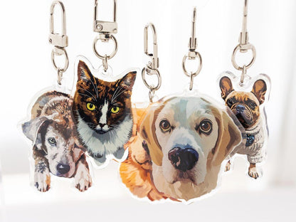 Pet Portrait Keychain, Custom Cat Keychain, Personalized Dog Photo Keychain, Pet Memorial Gift, Gift for Pet Lovers, Custom Dog Bag Charm