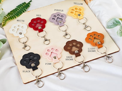 Personalized Pet Portrait Keychain, Fur Memorial, Paw Print Leather Pouch