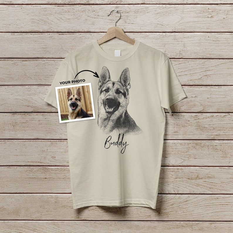 Custom Pet T Shirt with Pet Photo + Name | Personalized Pet Portrait Shirt | Custom Dog Cat Graphic Tee | Custom Pet Art Shirt