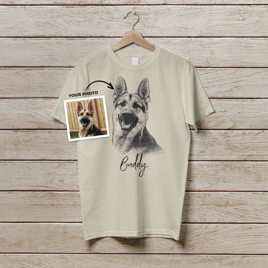 Custom Pet T Shirt with Pet Photo + Name | Personalized Pet Portrait Shirt | Custom Dog Cat Graphic Tee | Custom Pet Art Shirt