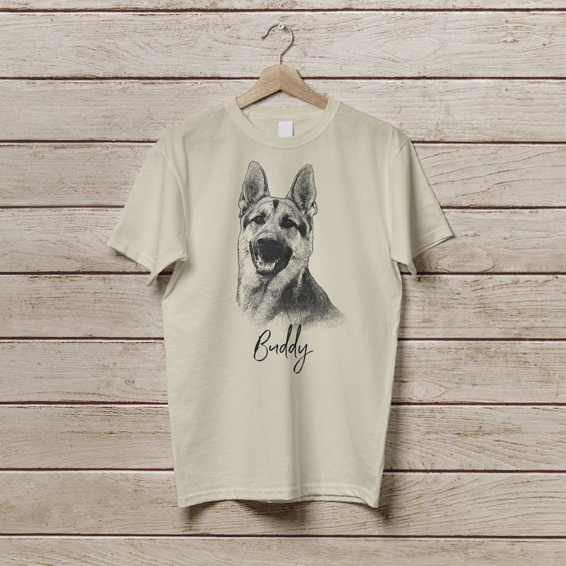 Custom Pet T Shirt with Pet Photo + Name | Personalized Pet Portrait Shirt | Custom Dog Cat Graphic Tee | Custom Pet Art Shirt