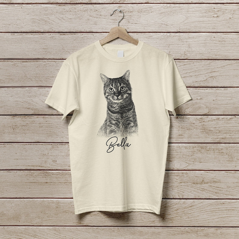 Custom Pet T Shirt with Pet Photo + Name | Personalized Pet Portrait Shirt | Custom Dog Cat Graphic Tee | Custom Pet Art Shirt