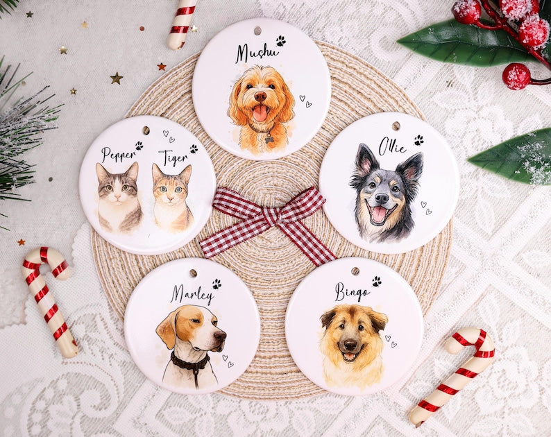 Personalized Watercolor Pet Photo Ornament: Custom Memorial Keepsake