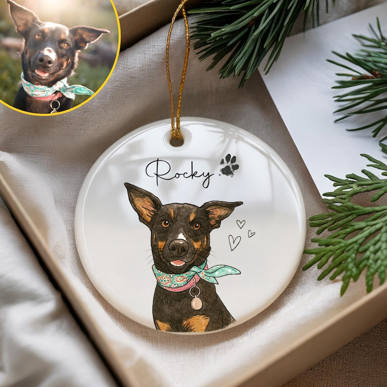 Personalized Watercolor Pet Photo Ornament: Custom Memorial Keepsake