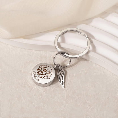 Urn Keychain for Pets Ashes - Custom Pet Portrait Ashes Keychain - Pet Loss Gift - Personalized Dog Cat Memorial Keychain with Angel Wing