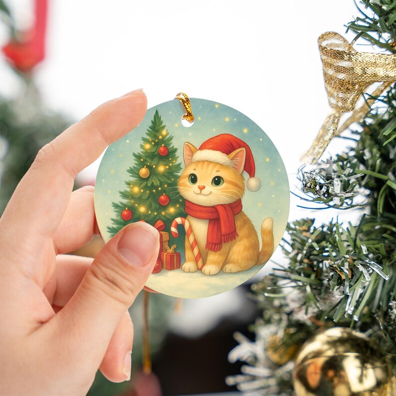 Pet Christmas Ornament, Kitty with Candy Cane Christmas Ornaments, Cat Lover Xmas Gift 2025