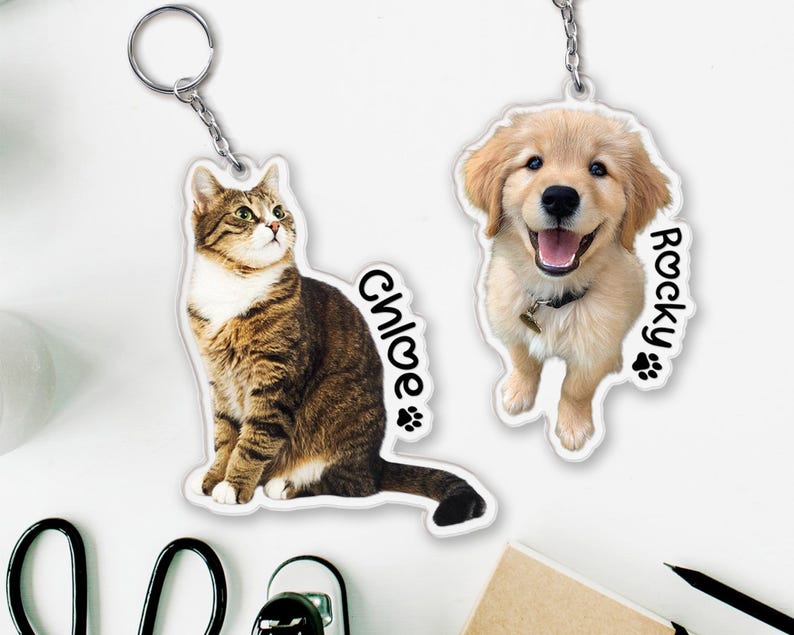 Custom Pet Keychain, Pet Portrait Keychain, Personalized Pet Photo Keychain, Dog Keychain, Cat Memorial Gift, Holiday Gift for Pet Lovers