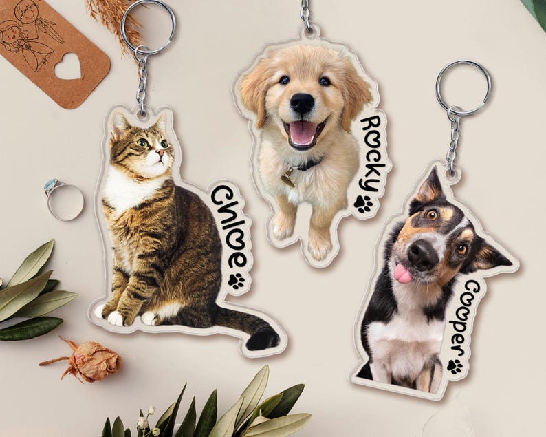 Custom Pet Keychain, Pet Portrait Keychain, Personalized Pet Photo Keychain, Dog Keychain, Cat Memorial Gift, Holiday Gift for Pet Lovers