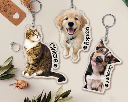 Custom Pet Keychain, Pet Portrait Keychain, Personalized Pet Photo Keychain, Dog Keychain, Cat Memorial Gift, Holiday Gift for Pet Lovers