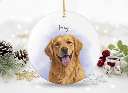 Custom Pet Portrait Christmas Ornament, Personalized Watercolor Style Dog Photo Gift Ceramic Memorial Keepsake for Dog Mom Xmas Ornaments