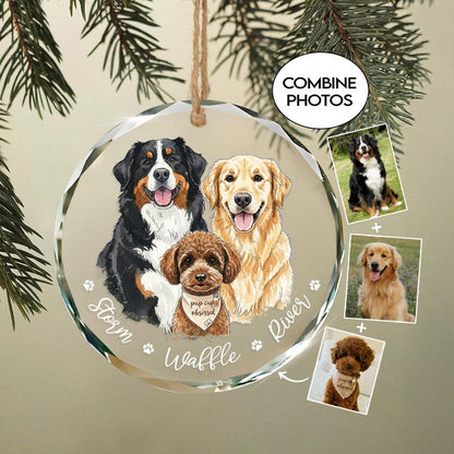 Hand-Painted Pet Portrait From Photos Ornament, Family Portrait with Pet Christmas Keepsake