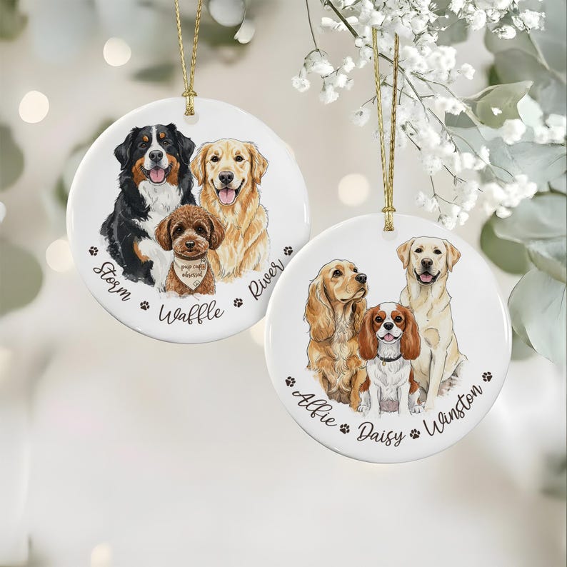 Hand-Painted Pet Portrait From Photos Ornament, Family Portrait with Pet Christmas Keepsake