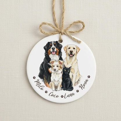 Hand-Painted Pet Portrait From Photos Ornament, Family Portrait with Pet Christmas Keepsake