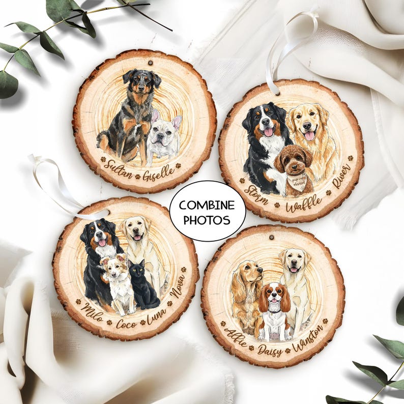 Hand-Painted Pet Portrait From Photos Ornament, Family Portrait with Pet Christmas Keepsake