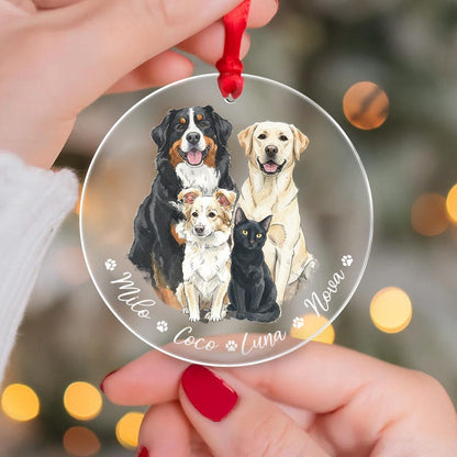 Hand-Painted Pet Portrait From Photos Ornament, Family Portrait with Pet Christmas Keepsake