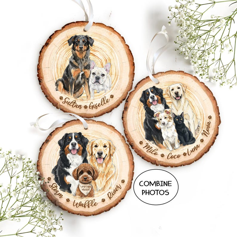 Hand-Painted Pet Portrait From Photos Ornament, Family Portrait with Pet Christmas Keepsake