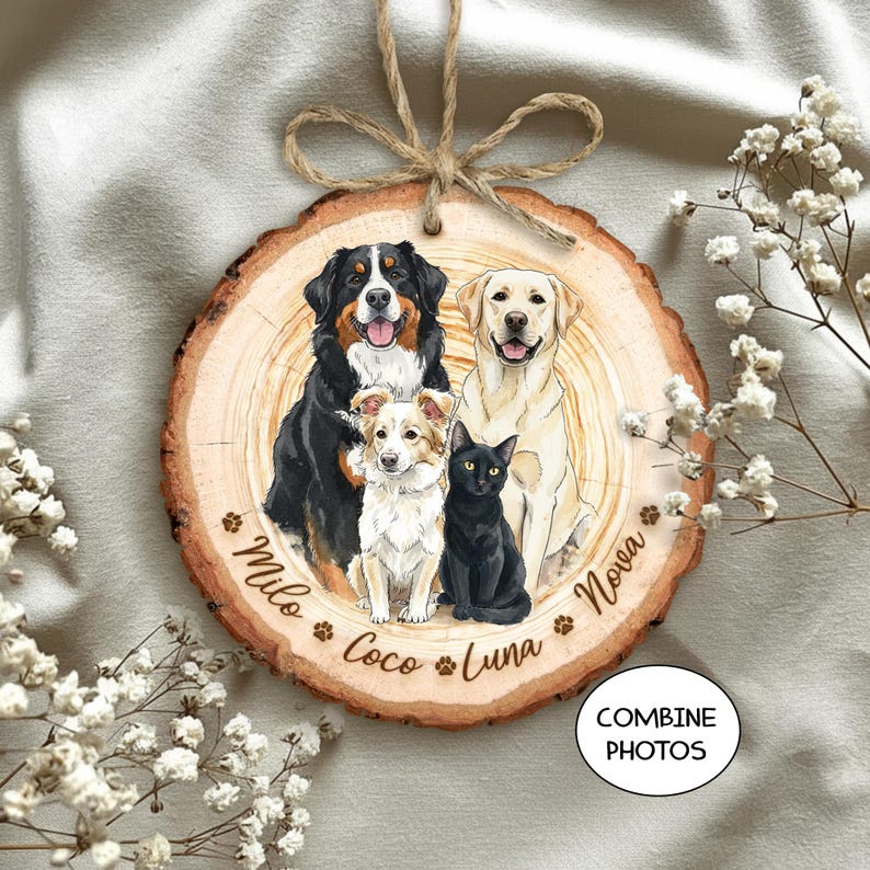 Hand-Painted Pet Portrait From Photos Ornament, Family Portrait with Pet Christmas Keepsake