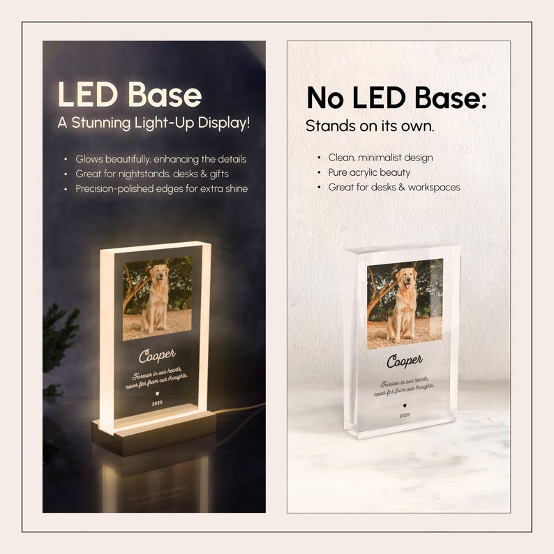 Personalized Night Light | Pet Memorial Plaque, Acrylic Photo Block, Dog Sympathy Gift | P02