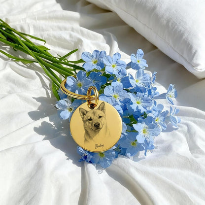 Custom Engraved Pet Portrait Keychain,Personalized Dog and Cat Image Memorial Tag,Stainless Steel Sketch Keyring,Unique Gift for Pet Lovers