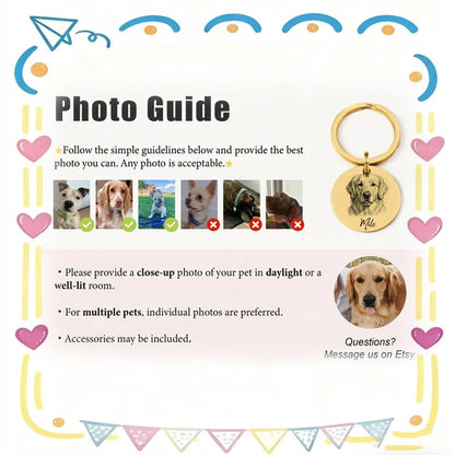 Custom Engraved Pet Portrait Keychain,Personalized Dog and Cat Image Memorial Tag,Stainless Steel Sketch Keyring,Unique Gift for Pet Lovers