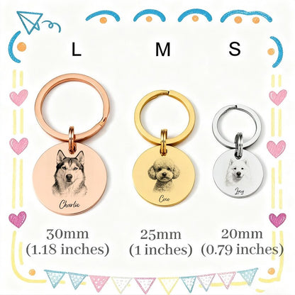 Custom Engraved Pet Portrait Keychain,Personalized Dog and Cat Image Memorial Tag,Stainless Steel Sketch Keyring,Unique Gift for Pet Lovers